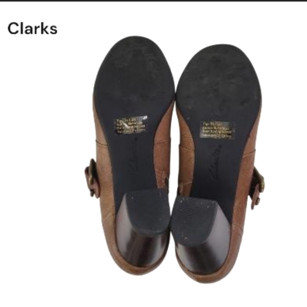 Clarks Leather Town Club Mock Strap Mary Jane High Heel Pump Brown Women 8.5 - Picture 4 of 9